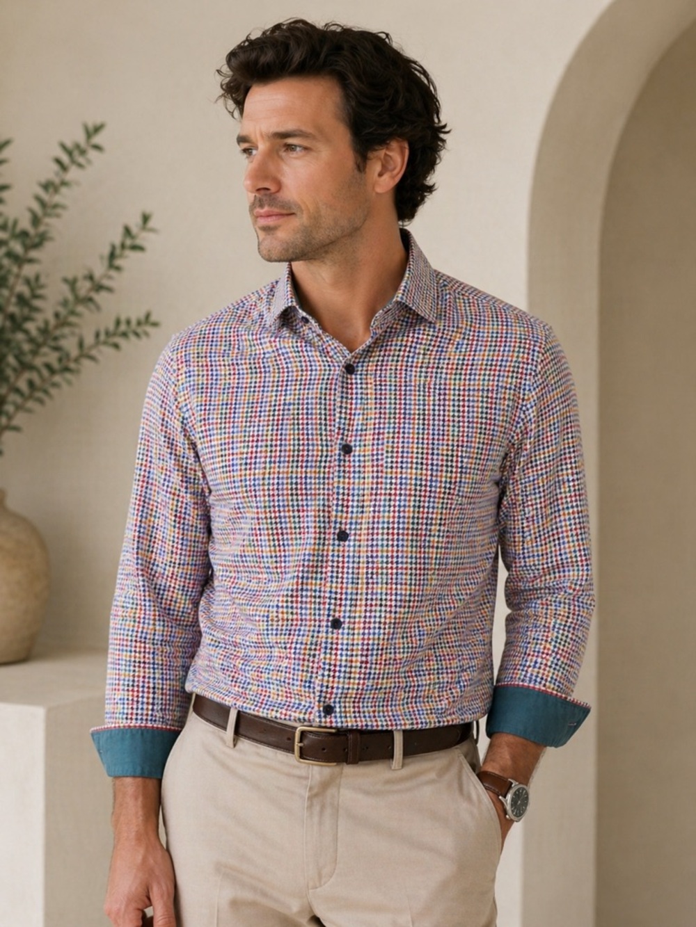 Jermyn & Bond Colorful Houndstooth Button-Down | Modern Fit | Size 3X 🔥